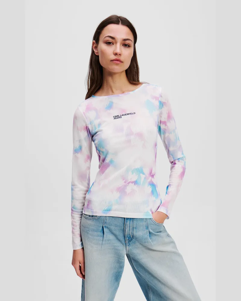 Karl Lagerfeld Netz-t-shirt Mit Blumenprint, Damen, Blumen-allover-print Weiß, Größe Blumen-allover-print