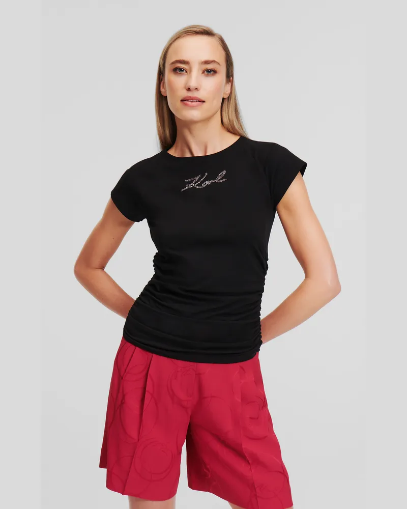 Karl Lagerfeld Signatur-t-shirt Mit Strass, Frau, Schwarz, Größe Schwarz