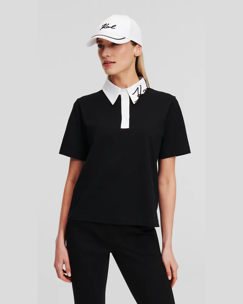 Karl Lagerfeld Poloshirt Mit Signatur-logo, Frau, Schwarz, Größe Schwarz