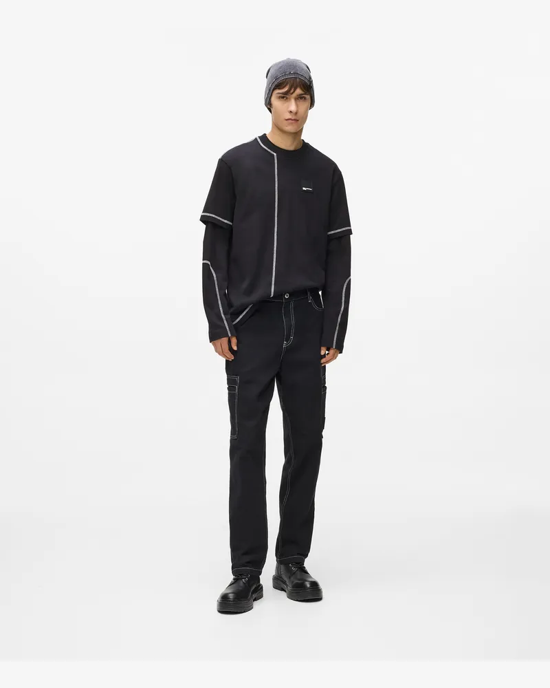 Karl Lagerfeld Cargohose Mit Kontrastnähten, Herren, Schwarz, Größe Schwarz