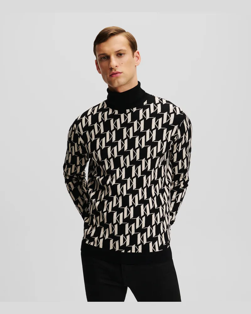 Karl Lagerfeld Kl monogram Rollkragenpullover, Mann, Schwarz/schwarz Schwarz