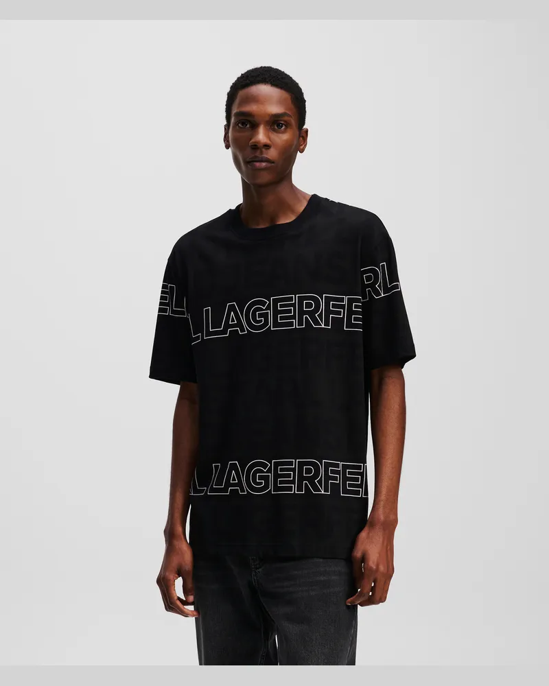 Karl Lagerfeld T-shirt Mit Durchgehendem Logo, Mann, All-Over-Logo-Muster Schwarz-Weiß, Größe All-over-logo-muster