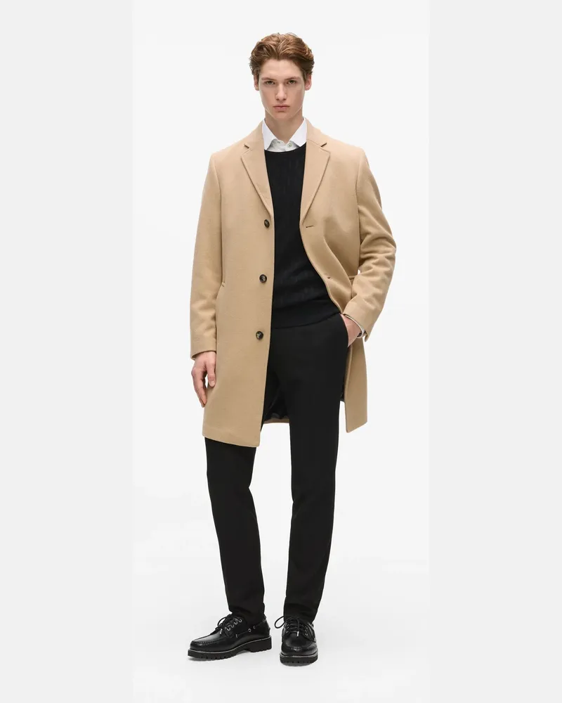 Karl Lagerfeld Einreihiger Mantel Aus Wollstoffmischung, Herren, Khaki, Größe Khaki
