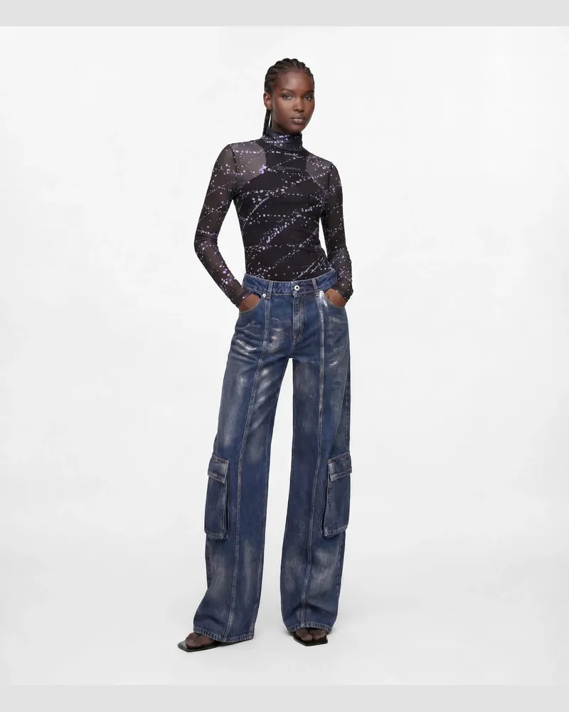Karl Lagerfeld Utility-jeans Mit Mittlerer Bundhöhe Und Lockerer Passform, Female, Beschichtetes Blau, Size Blue
