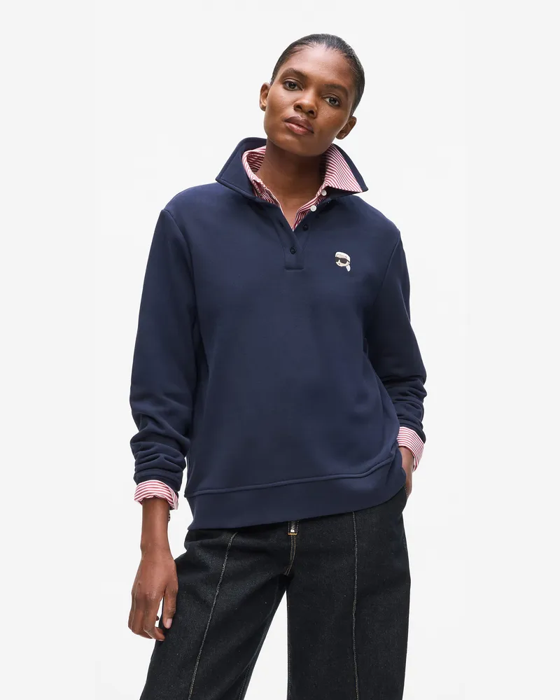 Karl Lagerfeld Ikon Langärmeliges Poloshirt, Damen, Abendblau, Größe Abendblau