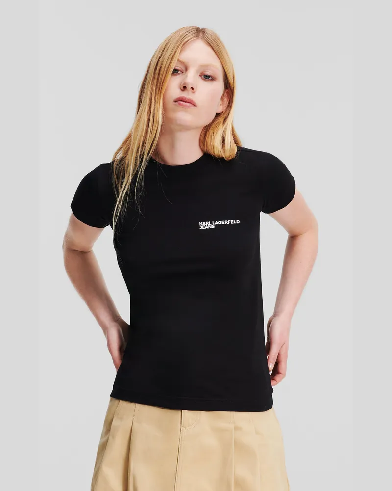 Karl Lagerfeld Schmal Geschnittenes T-shirt Mit Logo, Frau, Schwarz, Größe Schwarz