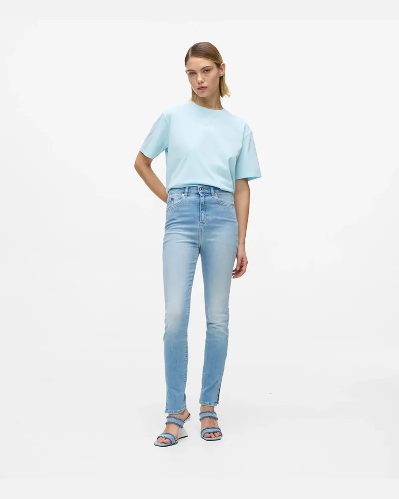 Karl Lagerfeld Skinny-jeans Mit Hohem Bund Und Geteiltem Saum, Damen, Hellblau, Größe Hellblau