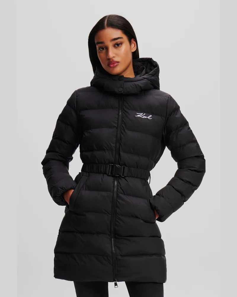 Karl Lagerfeld Signature Lange Pufferjacke, Damen, Schwarz, Größe Schwarz