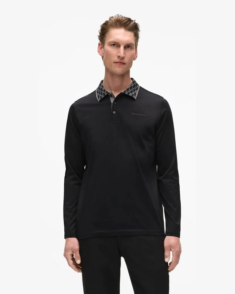 Karl Lagerfeld Polo Shirt Mit Monogramkragen, Herren, Schwarz, Größe Schwarz