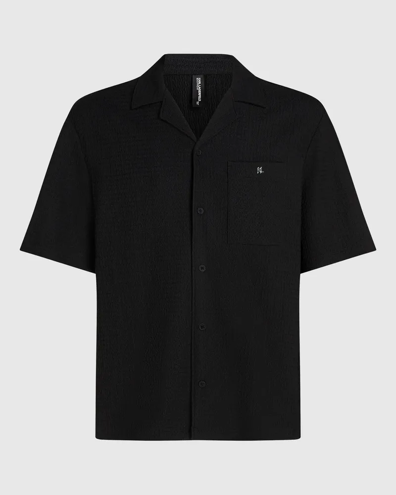 Karl Lagerfeld Strukturiertes Strand-shirt, Herren, Schwarz, Größe Schwarz