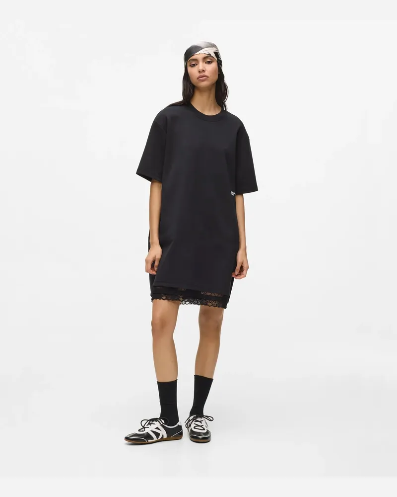 Karl Lagerfeld Lässiges T-shirt-kleid Mit Spitzenbesatz Am Saum, Damen, Schwarz, Größe Schwarz