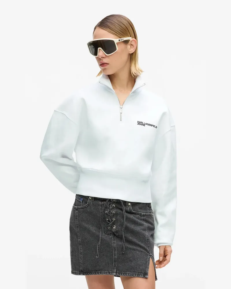 Karl Lagerfeld Sweatshirt Mit Halblangem Reißverschluss, Damen, Weiss, Größe Weiss
