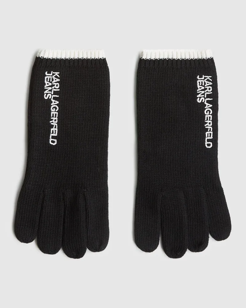 Karl Lagerfeld Strickhandschuhe Mit Logo, Herren, Schwarz, Größe Schwarz