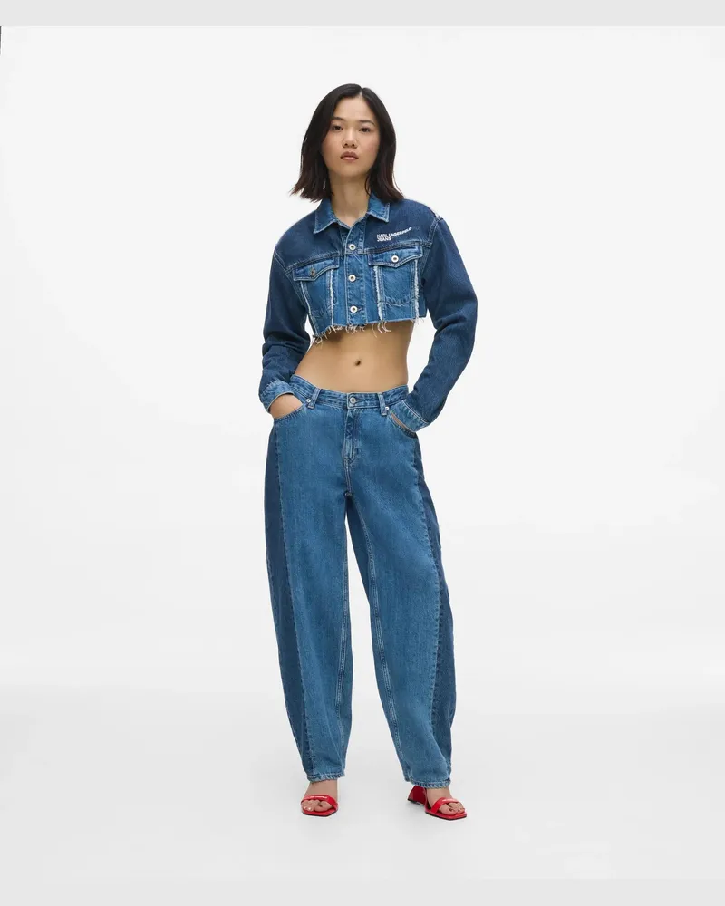 Karl Lagerfeld Barrel-leg-jeans Aus Color-block-denim Mit Mittelhohem Bund, Female, Mittelblau Geblockt, Size Blue