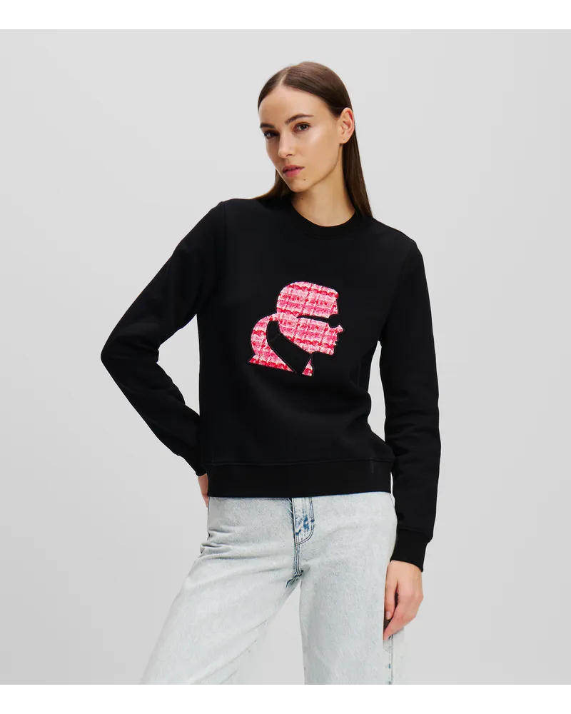 Karl Lagerfeld Sweatshirt mit Karl-profil aus Bouclé, Frau, Schwarz Schwarz