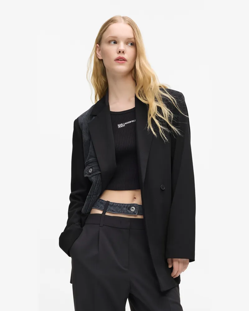 Karl Lagerfeld Blazer Mit Denim-detail, Damen, Dunkelblau, Größe Dunkelblau
