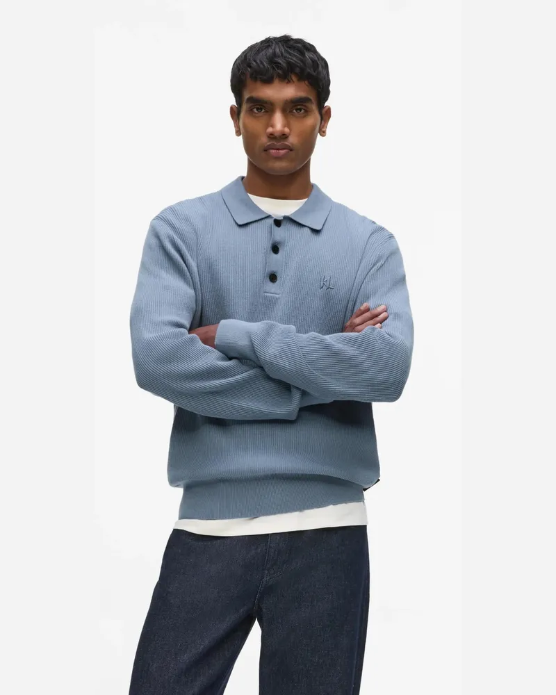 Karl Lagerfeld Langärmeliges Poloshirt Aus Rippstrick, Male, Country Blue, Size Blue