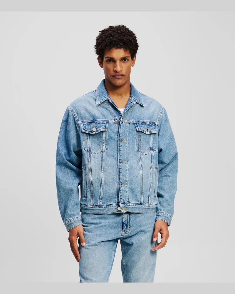 Karl Lagerfeld Monogram Jeansjacke, Herren, Mittelblau Denim Wash, Größe Mittelblau