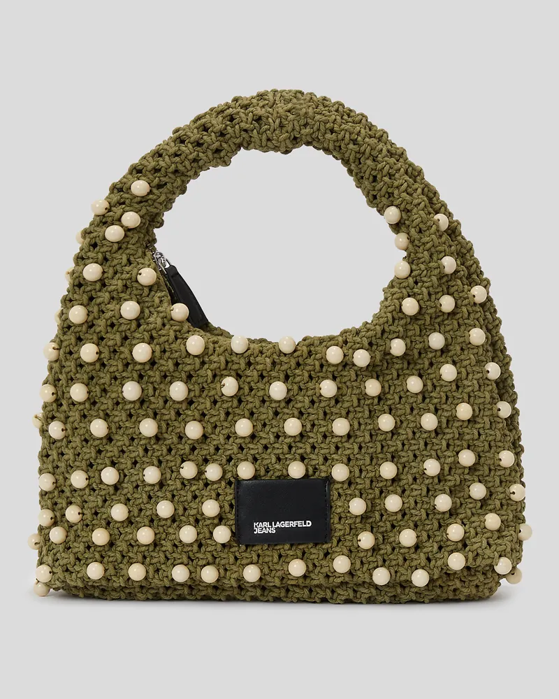 Karl Lagerfeld Häkeltasche Mit Perlen Und Tragegriff Oben, Frau, Grün-Oliv, Größe Grün-oliv