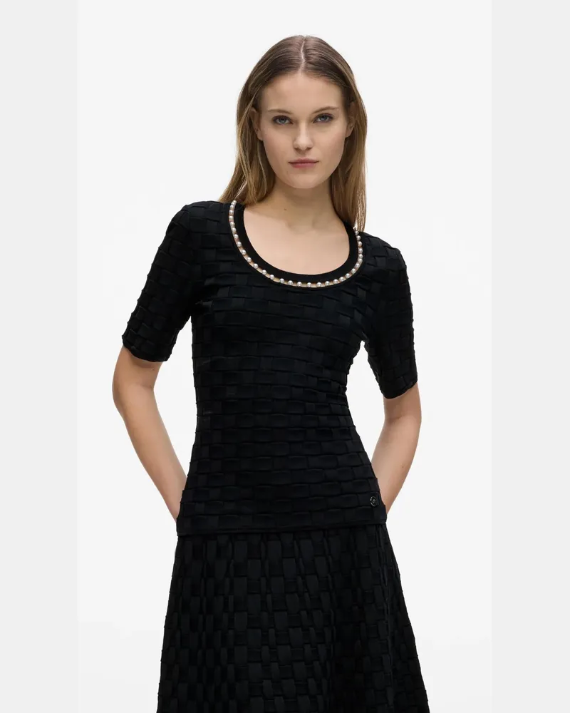 Karl Lagerfeld Stricktop Mit Perlendetails, Damen, Schwarz, Größe Schwarz
