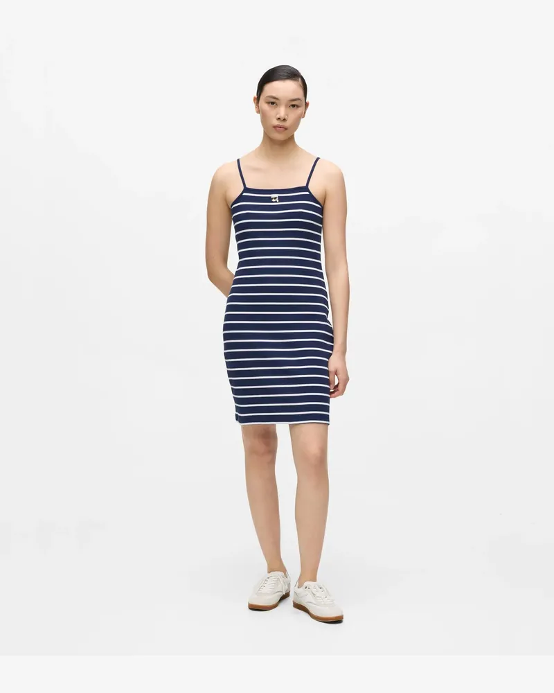 Karl Lagerfeld Ikon Gestreiftes Jerseykleid, Damen, Naturfarbenes Canvas – Schwarz, Größe Naturfarbenes