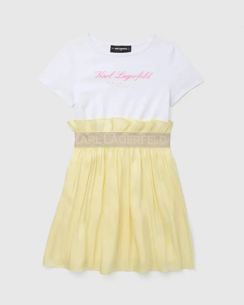 Karl Lagerfeld Kurzärmeliges Kleid Für Mädchenunisex, Weiss/gelb, Size White