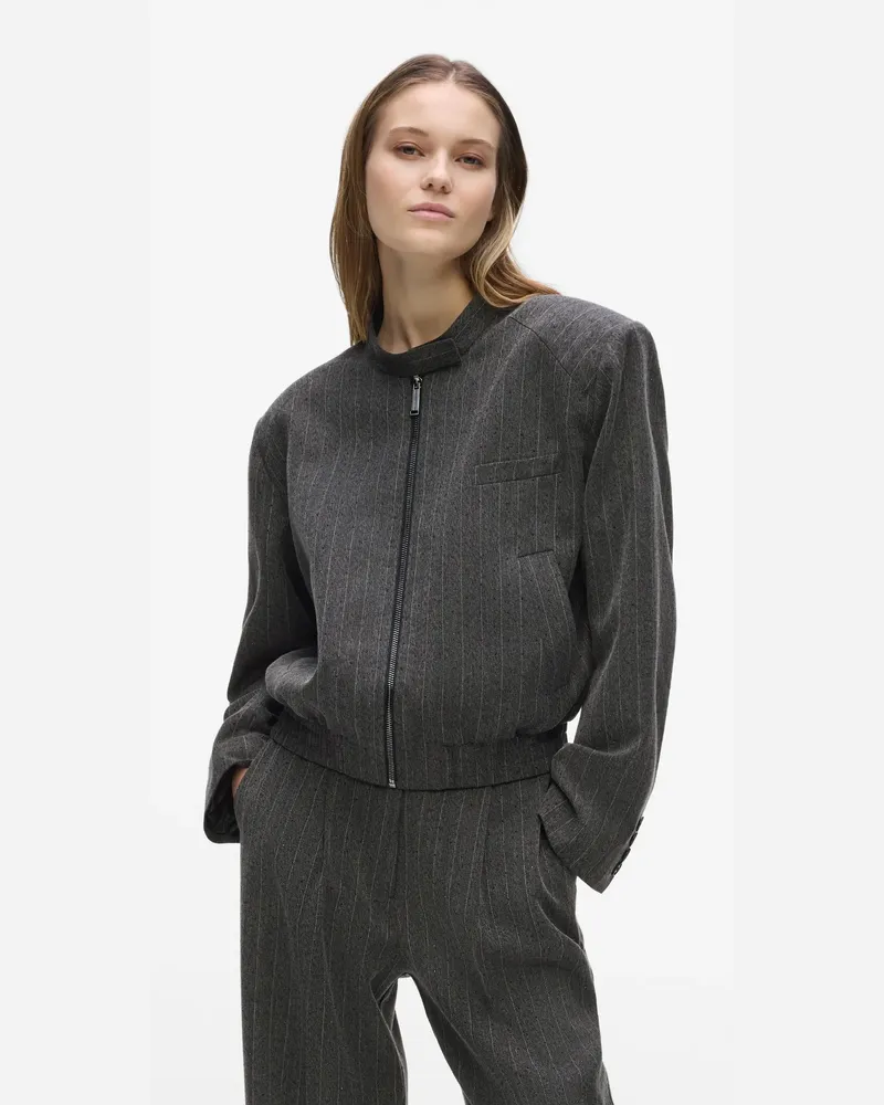Karl Lagerfeld Taillierte Nadelstreifen-bomberjacke, Damen, Grau Melang, Größe Grau