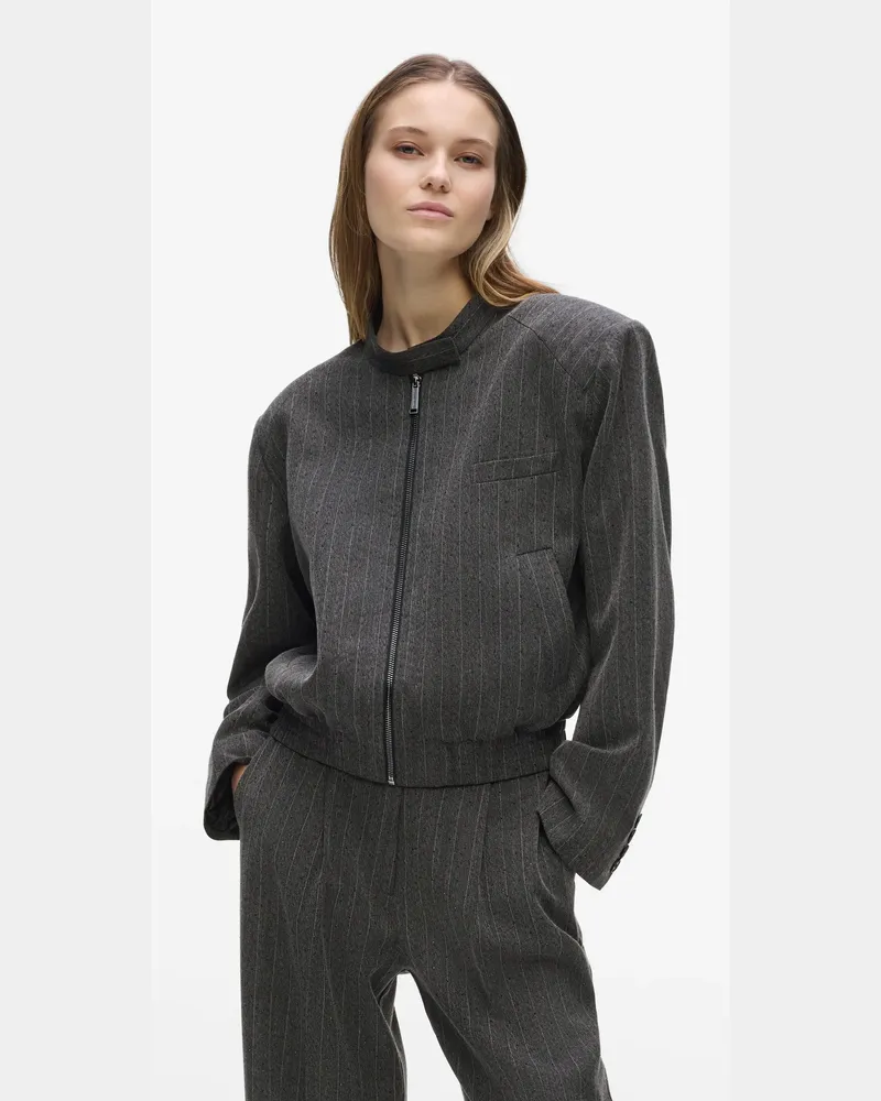 Karl Lagerfeld Taillierte Nadelstreifen-bomberjacke, Damen, Grau Melang, Größe Grau