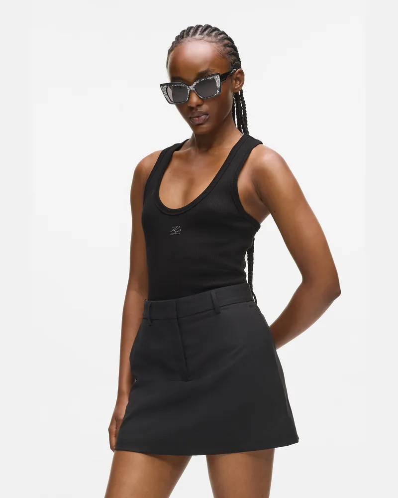 Karl Lagerfeld Autograph Geripptes Tanktop, Damen, Schwarz, Größe Schwarz