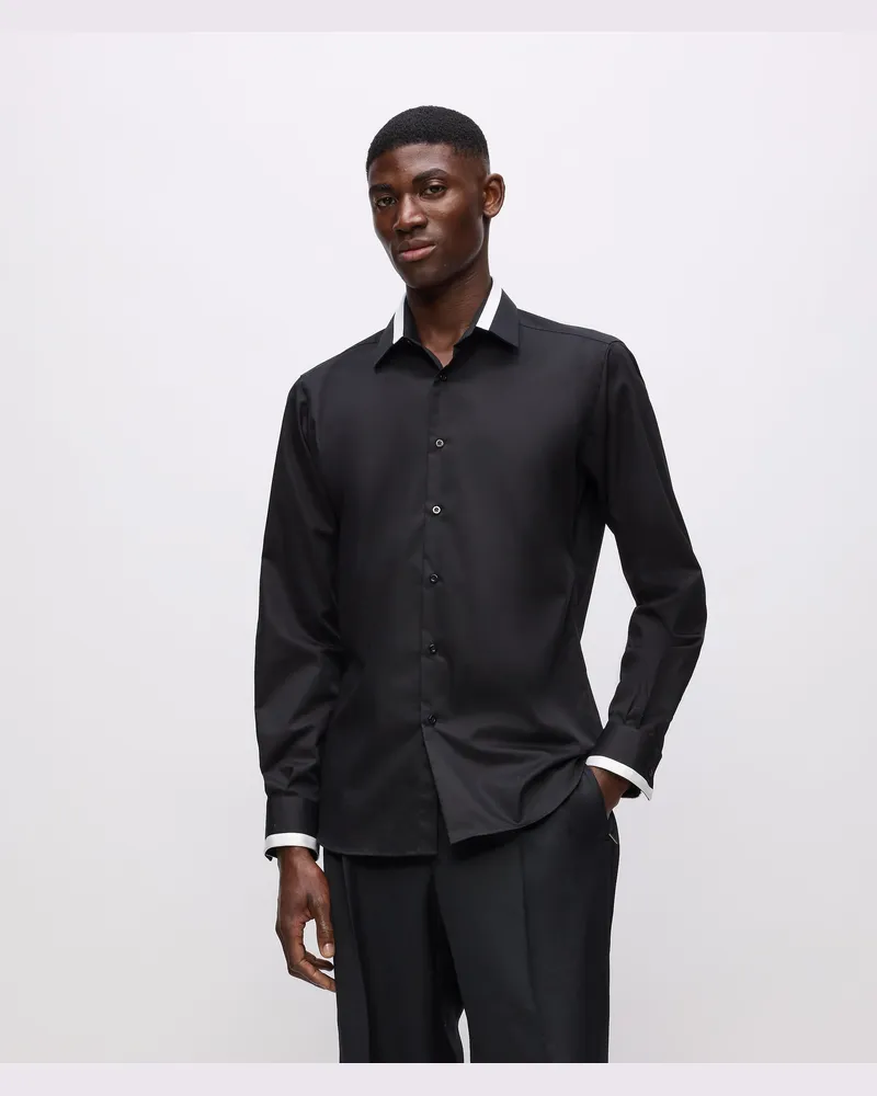 Karl Lagerfeld Kl Studio Hemd Mit Kontrastierender Paspelierung, Herren, Schwarz/weiss, Größe Schwarz
