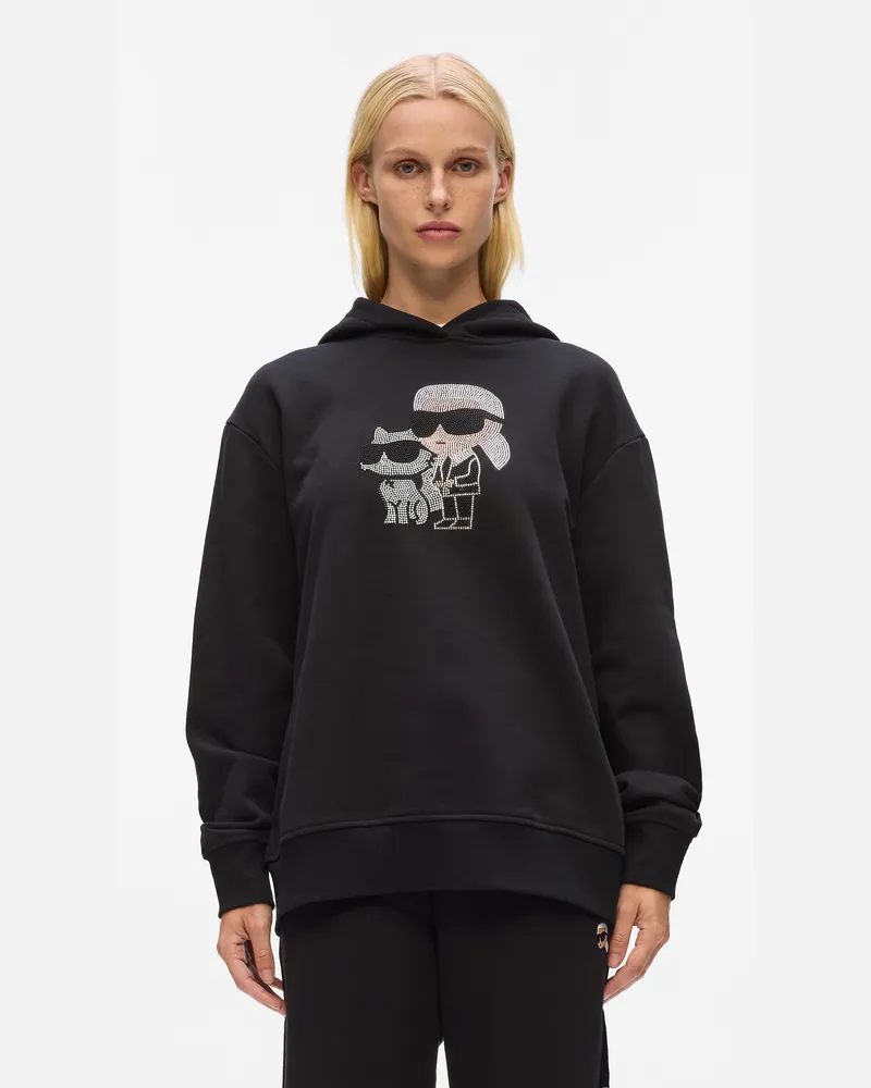 Karl Lagerfeld Ikon Kapuzenpullover Mit Strass, Damen, Schwarz, Größe: M Schwarz