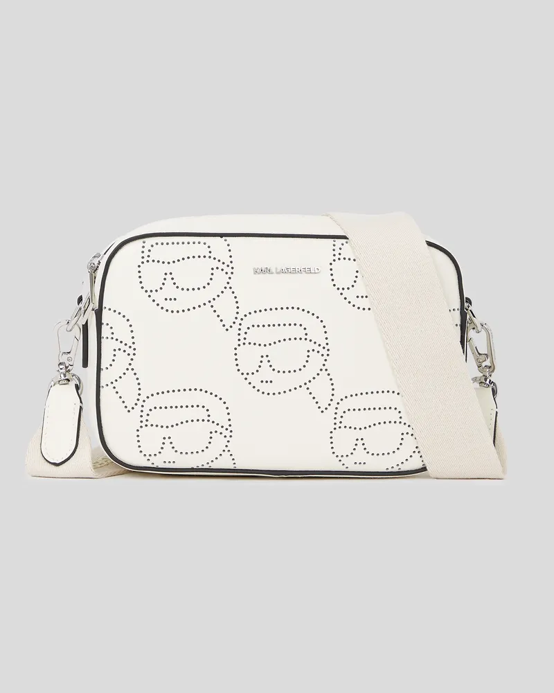 Karl Lagerfeld Ikon Kameratasche Mit Lochmuster, Frau, Off White, Größe Off
