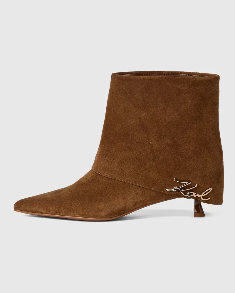 Karl Lagerfeld Pasha Stiefeletten Aus Veloursleder Mit Umgeschlagenem Schaft, Damen, Braun, Größe Braun
