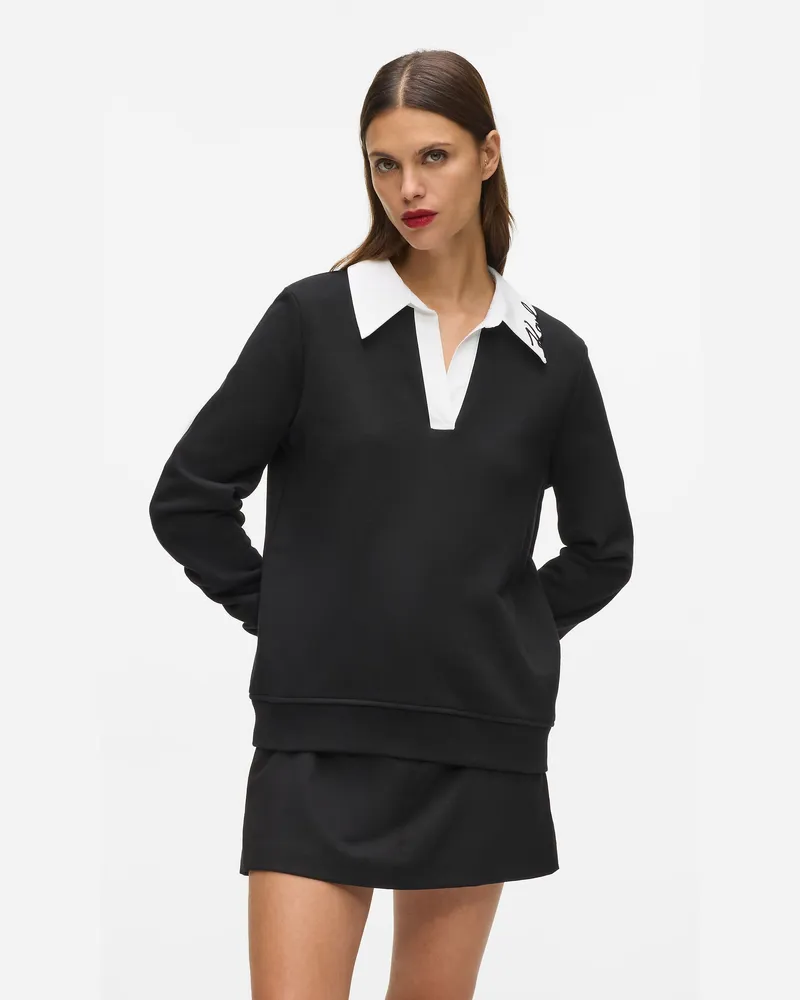 Karl Lagerfeld Signature Sweatshirt Mit Kragen, Damen, Schwarz, Größe Schwarz