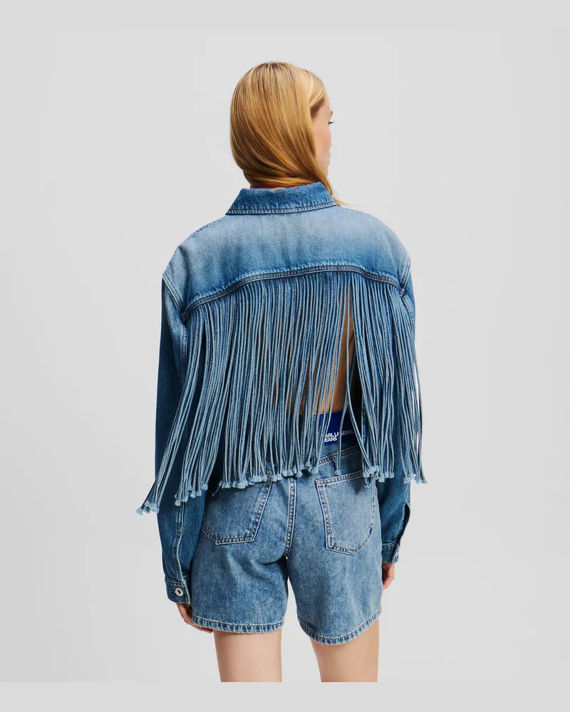 Karl Lagerfeld Entspannte Jeansjacke Mit Fransen, Damen, Stone Washed Mittelblau, Größe Stone
