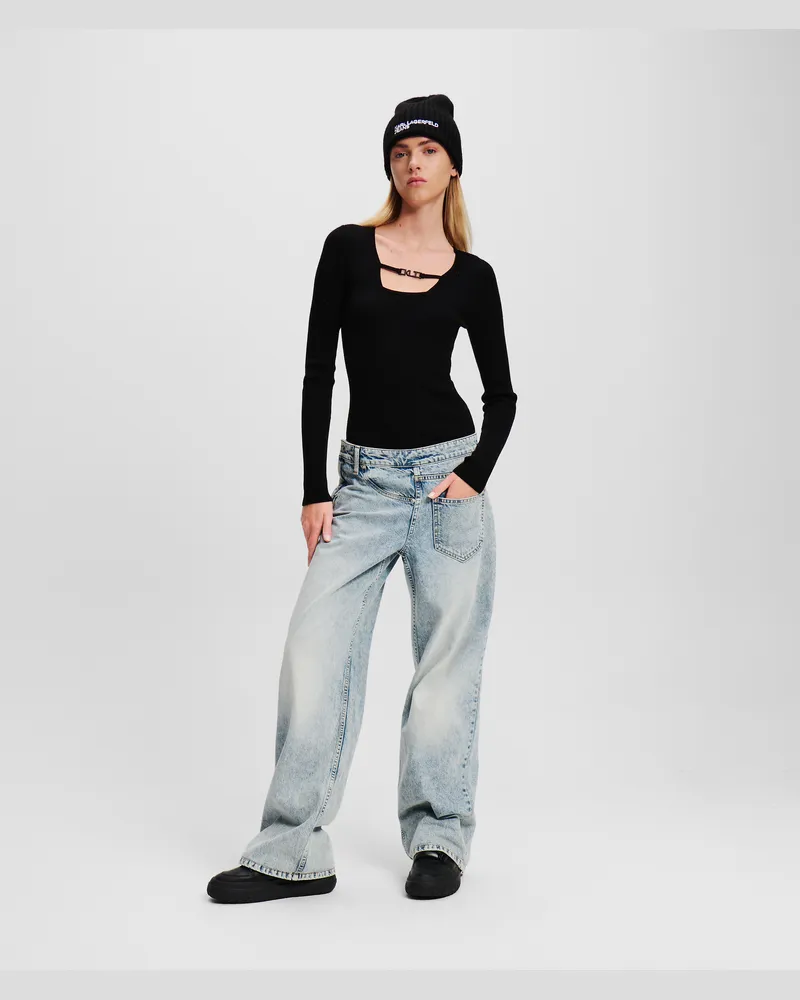 Karl Lagerfeld Jeans In Lässiger Passform Mit Mittelhohem Bund Und Verdrehtem Einsatz, Frau, GEWASCHEN HELLBLAU, Größe Gewaschen