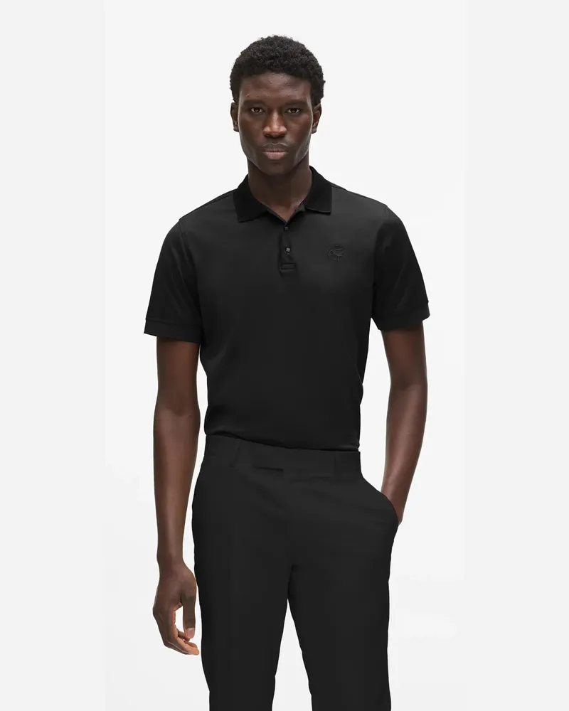 Karl Lagerfeld Polo Shirt Mit Quadratischen Knöpfen, Herren, Schwarz, Größe Schwarz