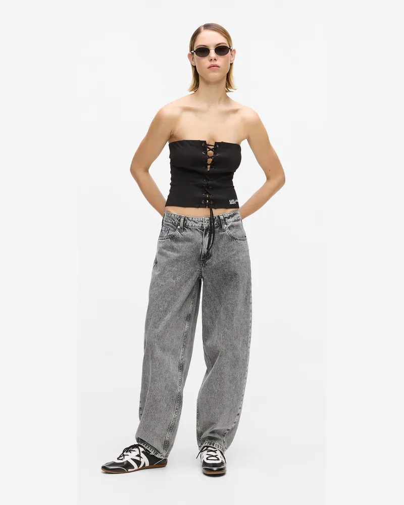 Karl Lagerfeld Barrel-leg-jeans Mit Mittelhoher Taille, Female, Acid Dunkelgrau, Size Grey
