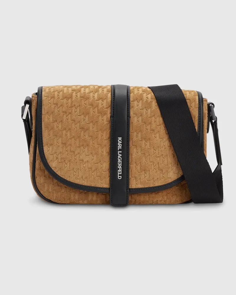 Karl Lagerfeld K/monogram Wildleder-messenger-tasche, Male, Karamell, Size Brown