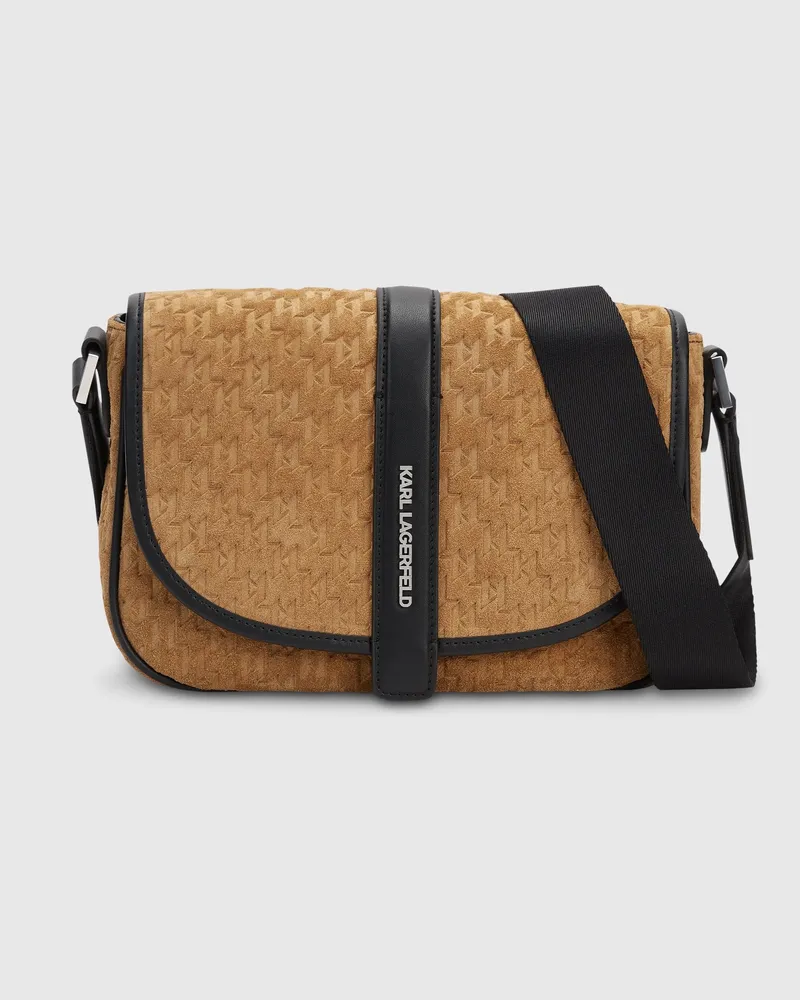 Karl Lagerfeld K/monogram Wildleder-messenger-tasche, Male, Karamell, Size Brown