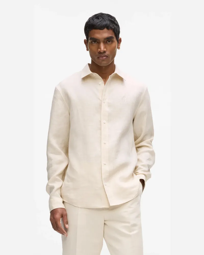 Karl Lagerfeld Monogram Leinenhemd, Herren, Natur, Größe Natur