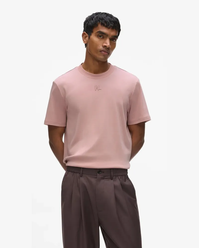 Karl Lagerfeld T-shirt Aus Modalmischgewebe Mit Monogramm, Herren, Holzrose, Größe Holzrose