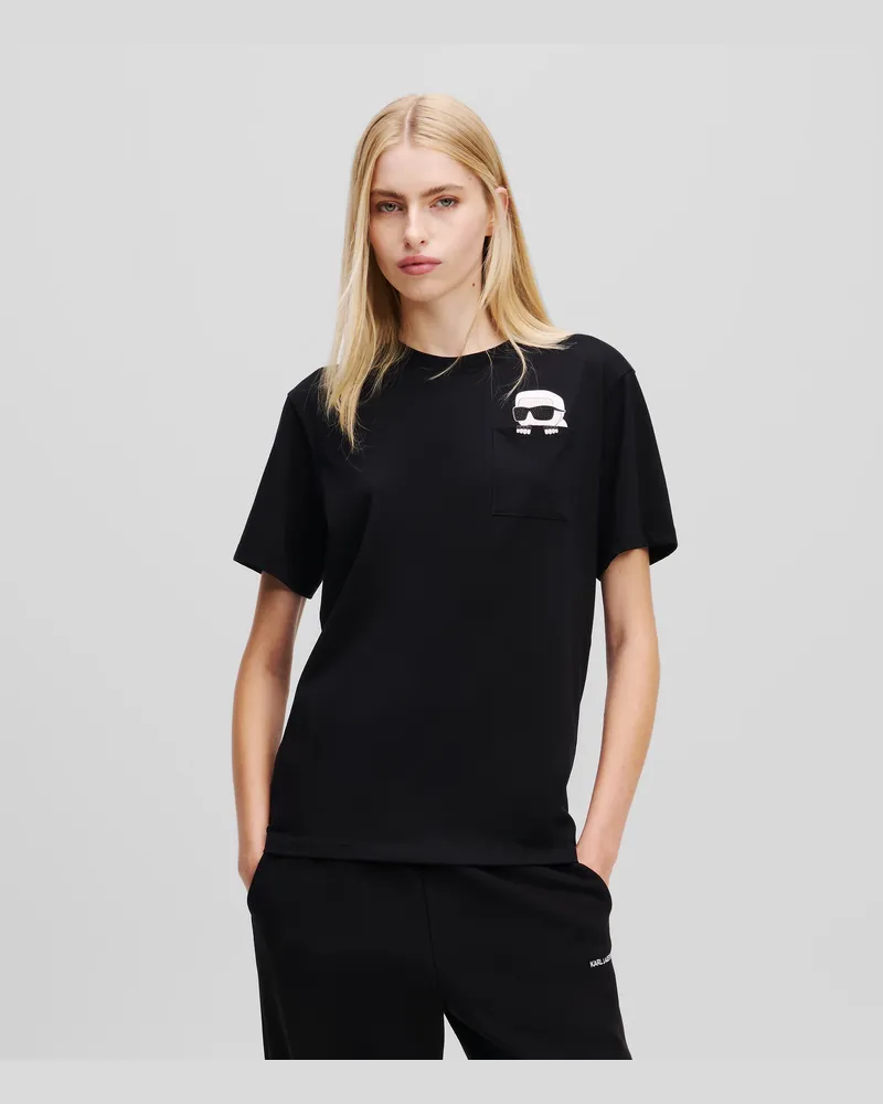 Karl Lagerfeld Ikon peak-a-boo T-shirt Mit Strass, Frau, Schwarz, Größe Schwarz