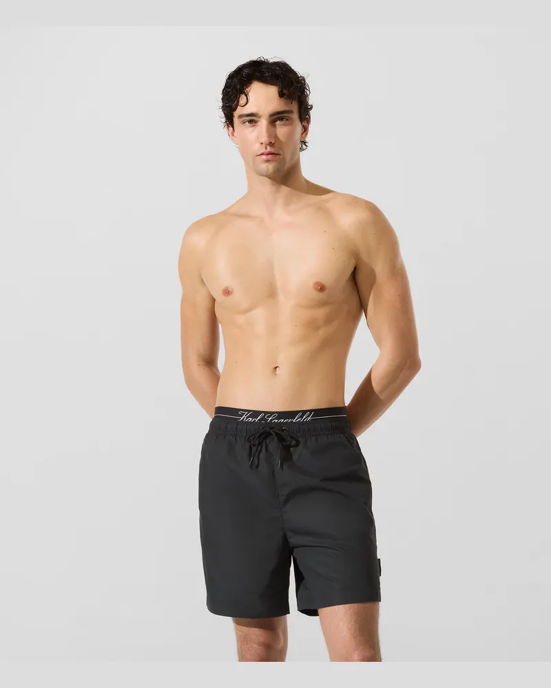 Karl Lagerfeld Mittellange Boardshorts Mit Doppeltem Bund, Herren, Schwarz, Größe: Xs Schwarz