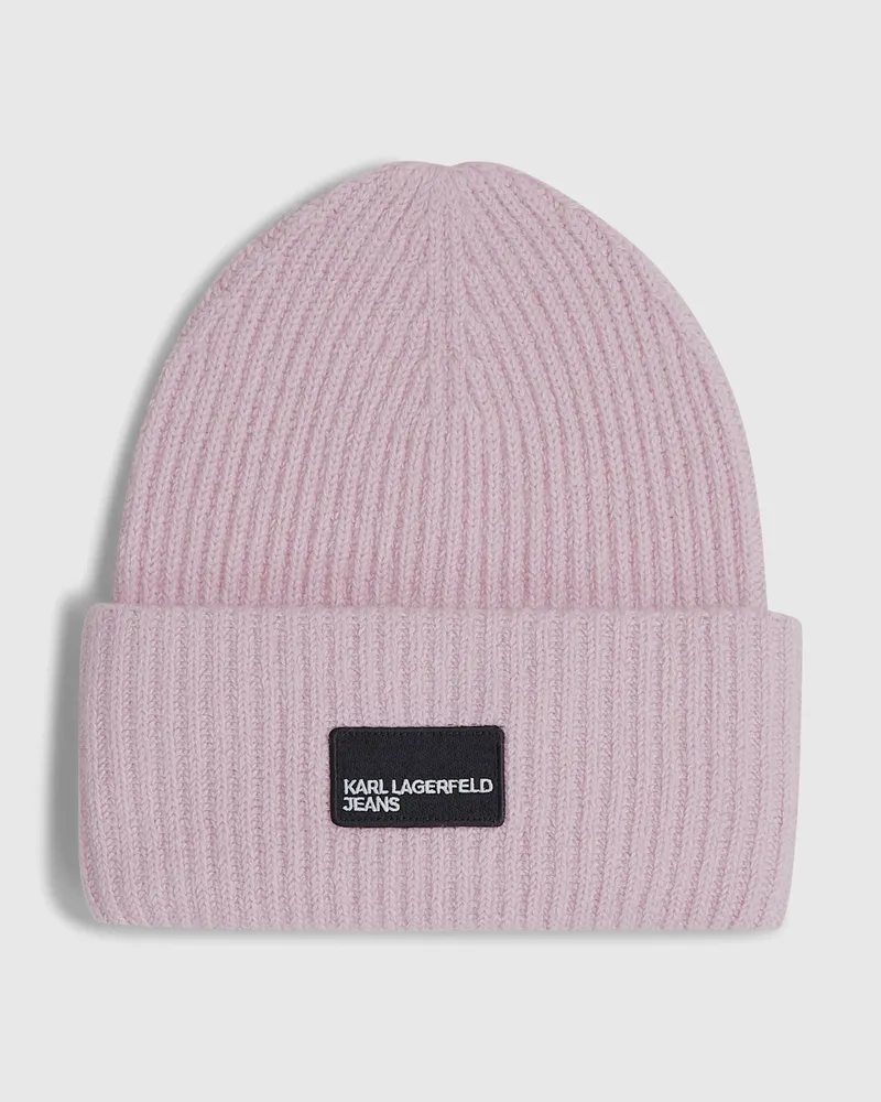 Karl Lagerfeld Lange Mütze Mit Logoaufnäher, Damen, Fliederschnee, Größe Fliederschnee