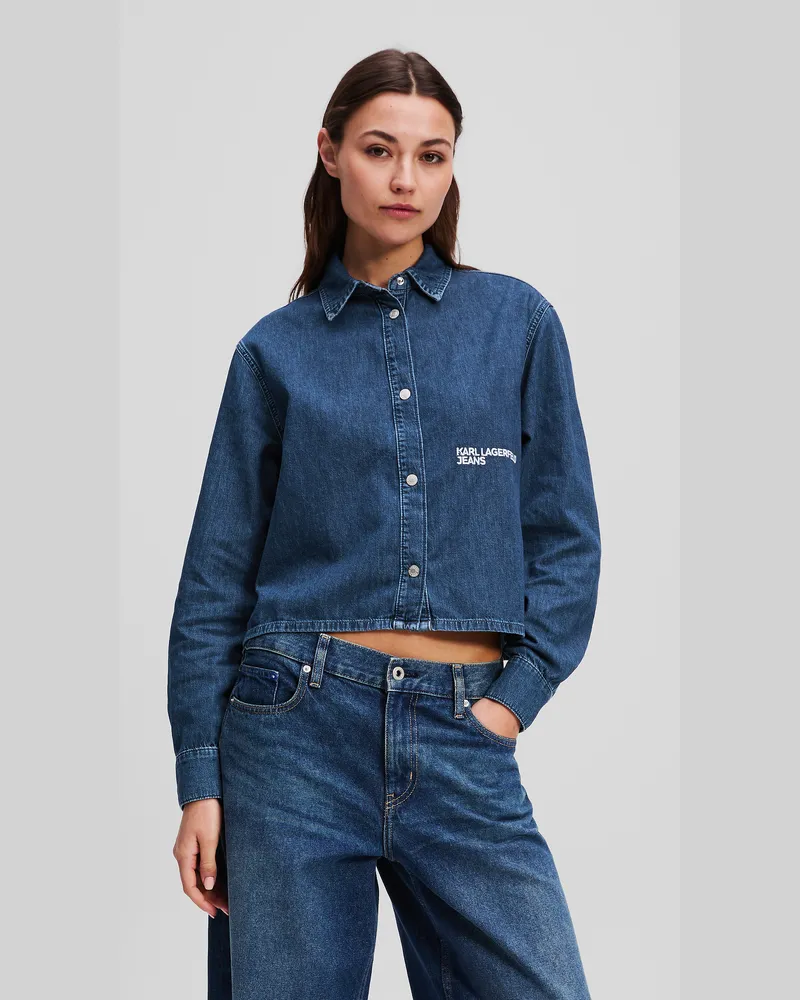 Karl Lagerfeld Kastenförmiges Jeanshemd, Frau, Washed Dark Blue, Größe Washed