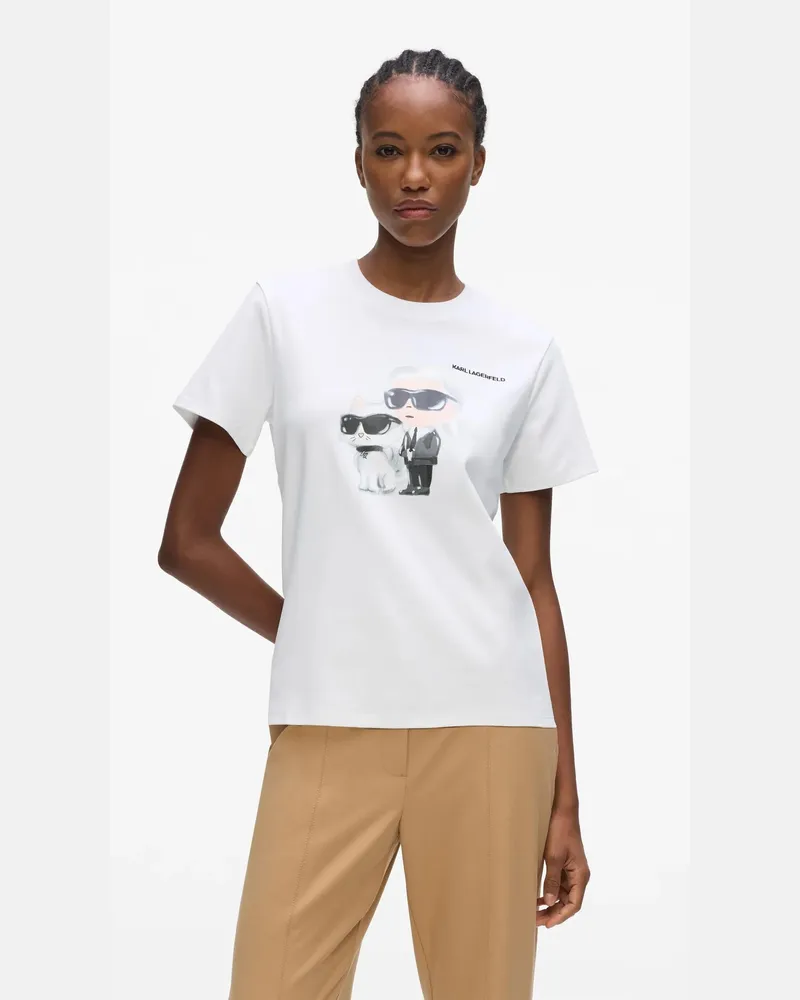 Karl Lagerfeld T-shirt Mit Ikon Karl & Choupette Aquarell, Damen, Weiss, Größe Weiss