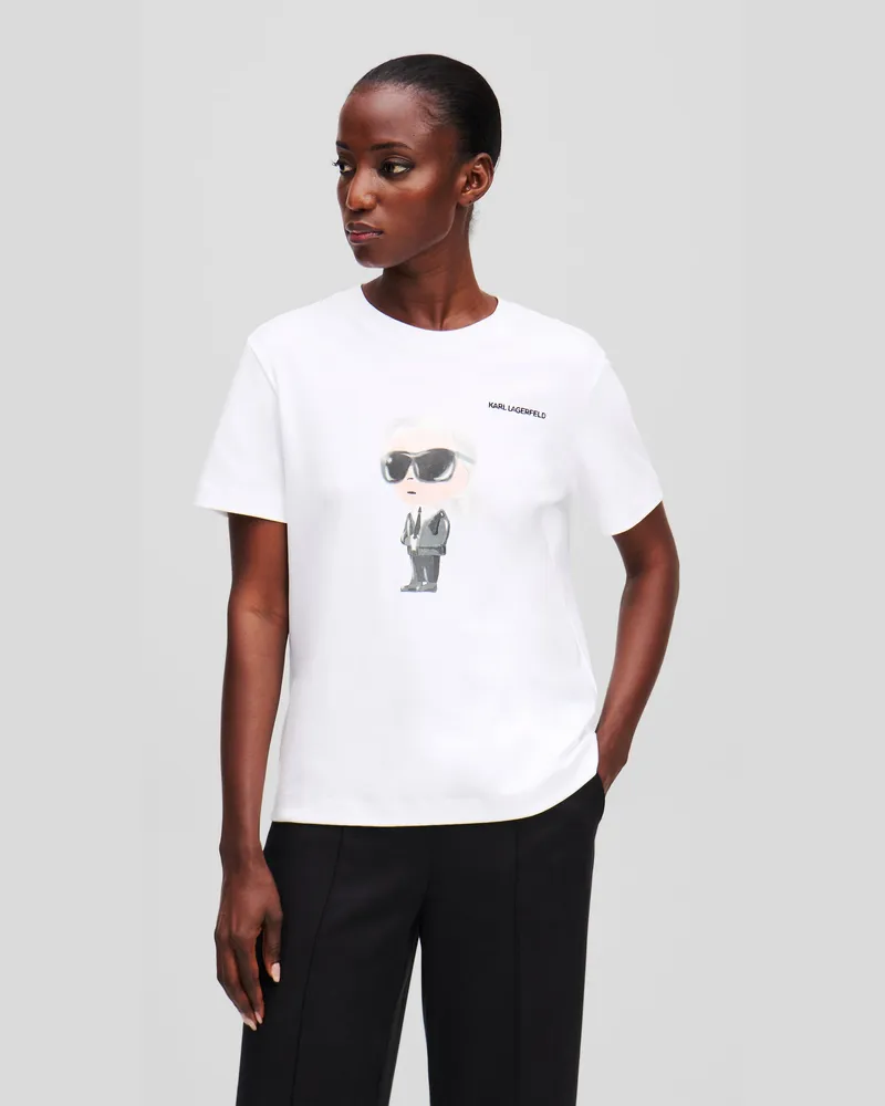 Karl Lagerfeld Ikon Aquarell T-shirt, Damen, Weiss, Größe Weiss