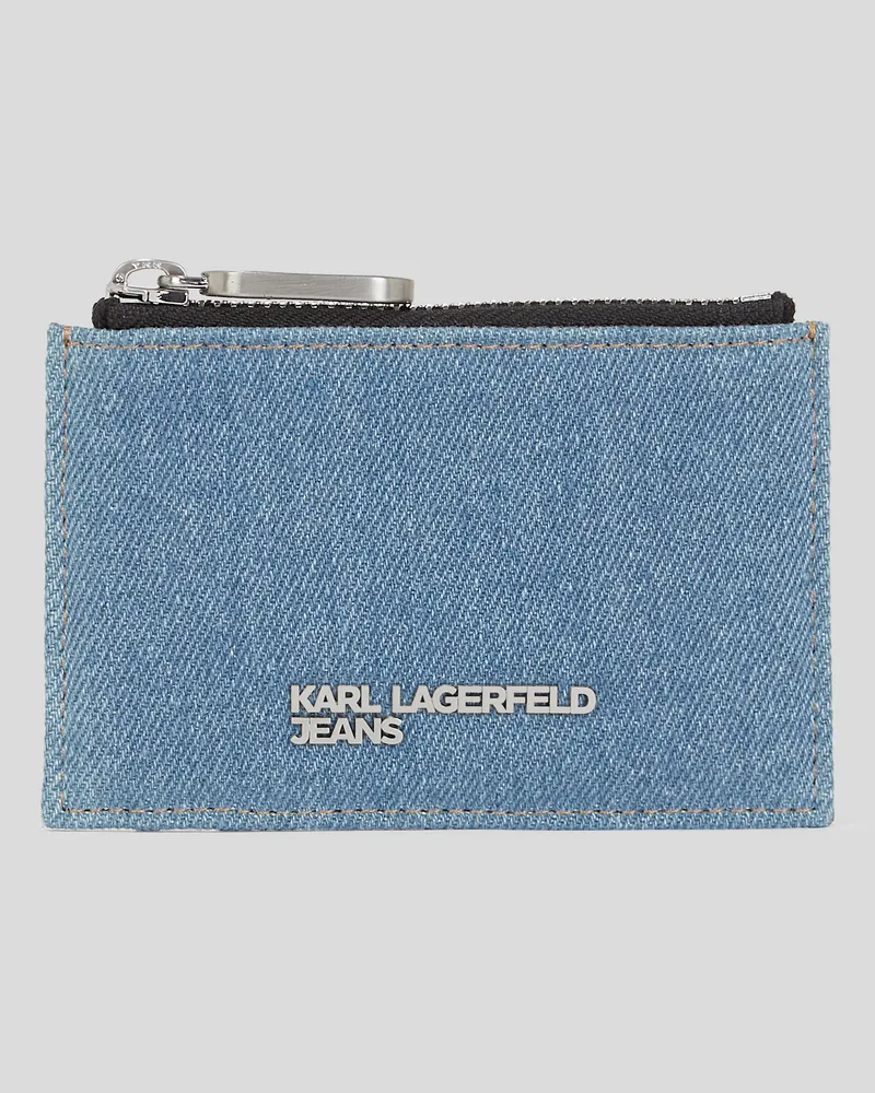 Karl Lagerfeld Kartenetui Aus Denim Mit Logo Aus Metall, Frau, Hellblauer Marmor, Größe Hellblauer