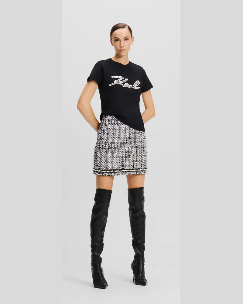 Karl Lagerfeld Bouclé-rock Mit Perlenverzierung, Frau, Schwarz/Weiß/Silber, Größe Schwarz